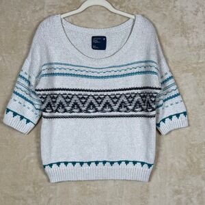 American Eagle Outfitters Knit‎ Sweater M Medium Boho Aztec Teal Cream